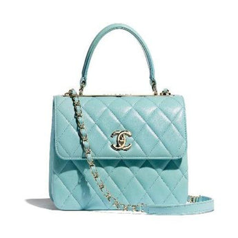 Chanel Small Flap Bag With Top Handle Light Blue-Gold